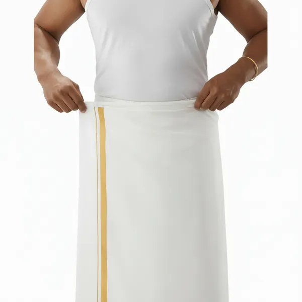 Men’s_White_Velcro_Dhoti_with_Pocket_|_Gold_Jari_Border_|_Traditional_Ethnic_Wear_|_Comfortable_Wrap_for_Daily_&_Festive_Use