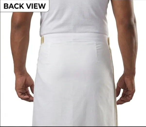 Men’s_White_Velcro_Dhoti_with_Pocket_|_Gold_Jari_Border_|_Traditional_Ethnic_Wear_|_Comfortable_Wrap_for_Daily_&_Festive_Use