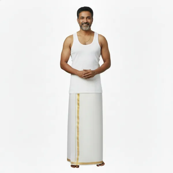 Men’s_White_Velcro_Dhoti_with_Pocket_|_Gold_Jari_Border_|_Traditional_Ethnic_Wear_|_Comfortable_Wrap_for_Daily_&_Festive_Use