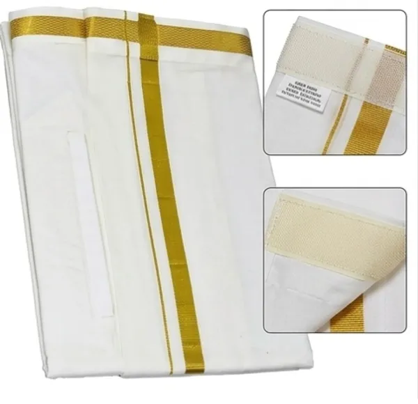 Men’s_White_Velcro_Dhoti_with_Pocket_|_Gold_Jari_Border_|_Traditional_Ethnic_Wear_|_Comfortable_Wrap_for_Daily_&_Festive_Use
