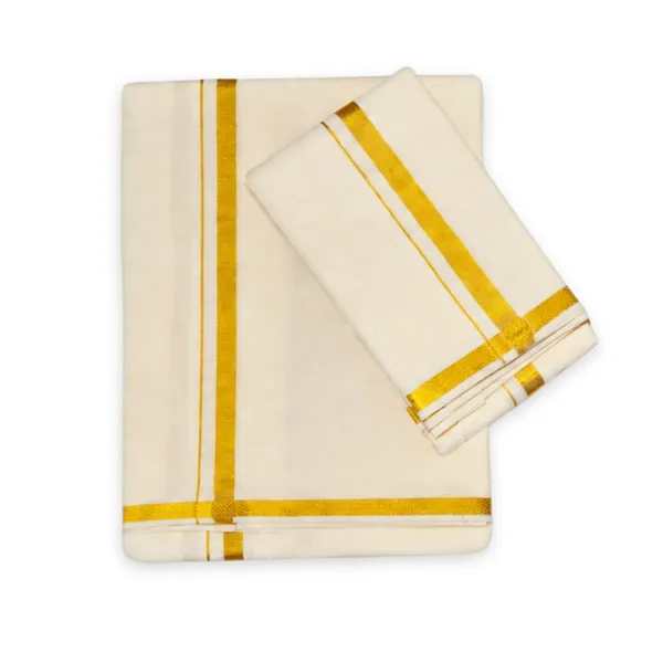 Men’s_Single_Cream_Cotton_Dhoti_with_Gold_Jari_Border_&_Towel_|_Traditional_Ethnic_Wear_|_Comfortable_Wrap_for_Daily_&_Festive_Use