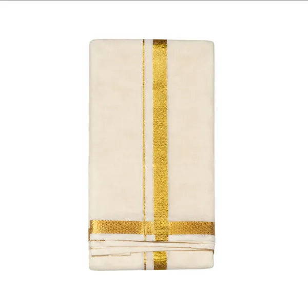 Men’s_Single_Cream_Cotton_Dhoti_with_Gold_Jari_Border_&_Towel_|_Traditional_Ethnic_Wear_|_Comfortable_Wrap_for_Daily_&_Festive_Use