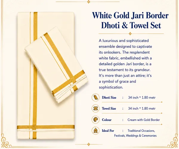 Men’s_Single_Cream_Cotton_Dhoti_with_Gold_Jari_Border_&_Towel_|_Traditional_Ethnic_Wear_|_Comfortable_Wrap_for_Daily_&_Festive_Use