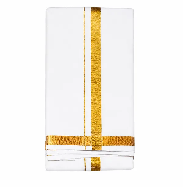 Men’s_Single_White_Cotton_Dhoti_with_Gold_Jari_Border_&_Towel_|_Traditional_Ethnic_Wear_|_Comfortable_Wrap_for_Daily_&_Festive_Use