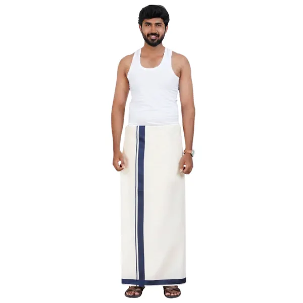 Navyblue_Kolikodan_Colour_Border_Dhoti_for_Men_|_Pure_Cotton_2_Meter_Traditional_Wear_|_Elegant_South_Indian_Veshti_with_Classic_Border_for_Rituals,_Functions_&_Daily_Comfort
