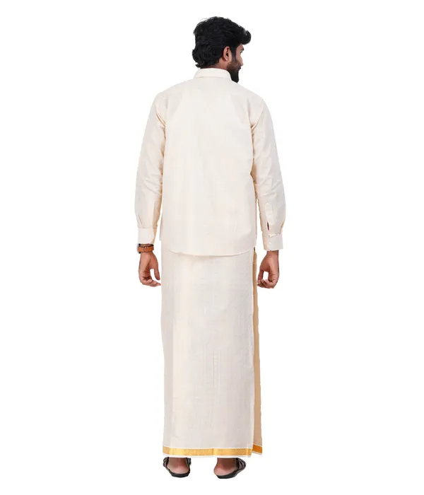 JAYRAAJ_Men’s_Wedding_Collection_Art_Silk_Shirt_&_Dhoti_Set_|_Gold_Full_Sleeve_Shirt_with_2Mtr_Dhoti_|_Embossed_Border_|_Traditional_South_Indian_Wedding