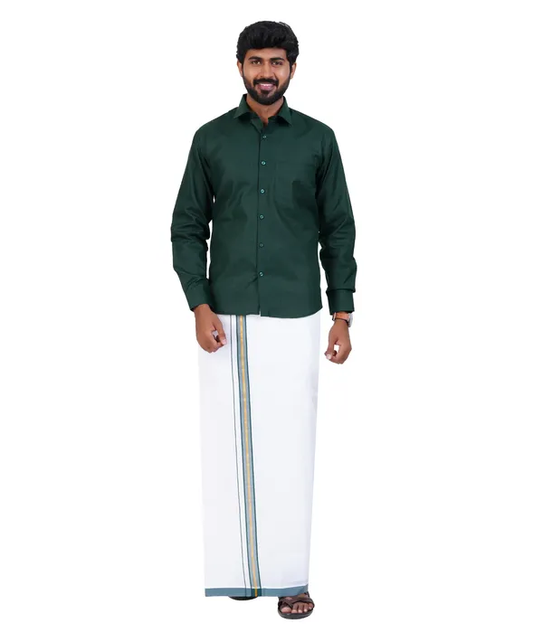 Premium_Cotton_Blend_Dhoti_Set_for_Men_with_Matching_Shirt_|_Forest_Green_|_Traditional_South_Indian_Ethnic_Wear_|_Breathable_Comfortable_Festive_&_Daily_Wear_by_JAYRAAJ