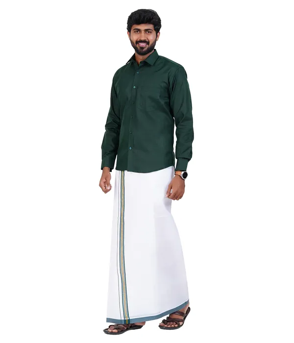 Premium_Cotton_Blend_Dhoti_Set_for_Men_with_Matching_Shirt_|_Forest_Green_|_Traditional_South_Indian_Ethnic_Wear_|_Breathable_Comfortable_Festive_&_Daily_Wear_by_JAYRAAJ