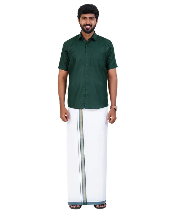 Premium_Cotton_Blend_Dhoti_Set_for_Men_with_Matching_Shirt_|_Forest_Green_|_Traditional_South_Indian_Ethnic_Wear_|_Breathable_Comfortable_Festive_&_Daily_Wear_by_JAYRAAJ