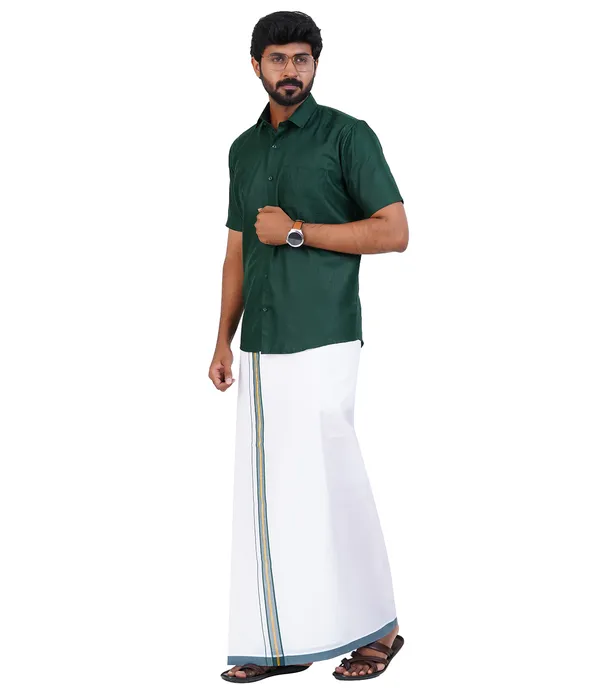 Premium_Cotton_Blend_Dhoti_Set_for_Men_with_Matching_Shirt_|_Forest_Green_|_Traditional_South_Indian_Ethnic_Wear_|_Breathable_Comfortable_Festive_&_Daily_Wear_by_JAYRAAJ