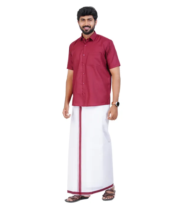 Premium_Cotton_Blend_Dhoti_Set_for_Men_with_Matching_Shirt_|_Maroon_|_Traditional_South_Indian_Ethnic_Wear_|_Breathable_Comfortable_Festive_&_Daily_Wear_by_JAYRAAJ