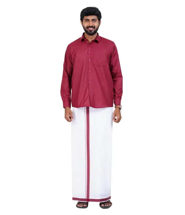Premium_Cotton_Blend_Dhoti_Set_for_Men_with_Matching_Shirt_|_Maroon_|_Traditional_South_Indian_Ethnic_Wear_|_Breathable_Comfortable_Festive_&_Daily_Wear_by_JAYRAAJ