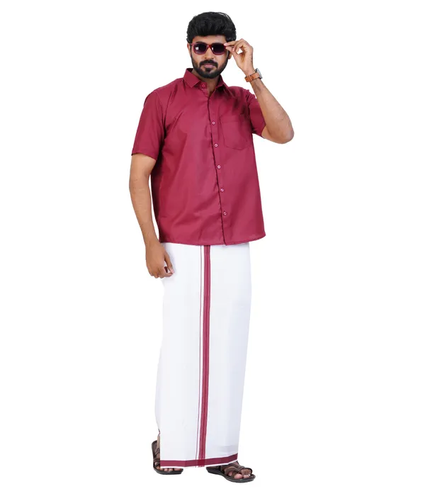 Premium_Cotton_Blend_Dhoti_Set_for_Men_with_Matching_Shirt_|_Maroon_|_Traditional_South_Indian_Ethnic_Wear_|_Breathable_Comfortable_Festive_&_Daily_Wear_by_JAYRAAJ