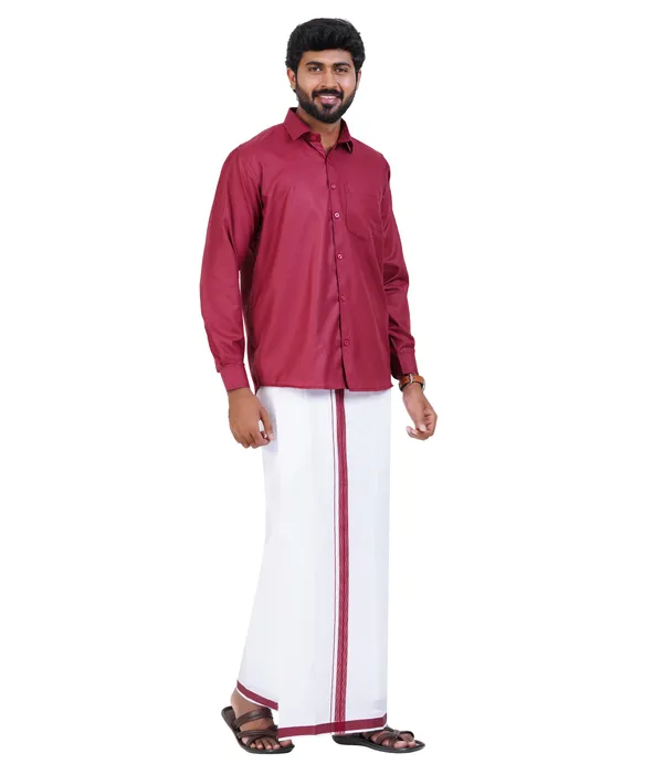 Premium_Cotton_Blend_Dhoti_Set_for_Men_with_Matching_Shirt_|_Maroon_|_Traditional_South_Indian_Ethnic_Wear_|_Breathable_Comfortable_Festive_&_Daily_Wear_by_JAYRAAJ