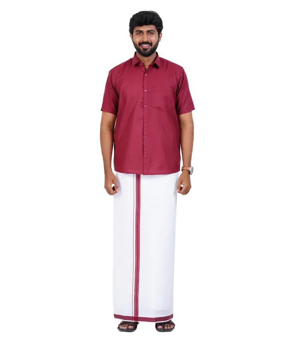 Premium_Cotton_Blend_Dhoti_Set_for_Men_with_Matching_Shirt_|_Maroon_|_Traditional_South_Indian_Ethnic_Wear_|_Breathable_Comfortable_Festive_&_Daily_Wear_by_JAYRAAJ