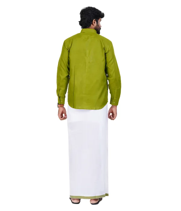 Premium_Cotton_Blend_Dhoti_Set_for_Men_with_Matching_Shirt_|_Mehandi_Green_|_Traditional_South_Indian_Ethnic_Wear_|_Breathable_Comfortable_Festive_&_Daily_Wear_by_JAYRAAJ
