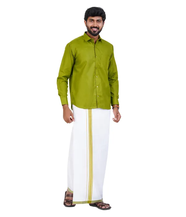 Premium_Cotton_Blend_Dhoti_Set_for_Men_with_Matching_Shirt_|_Mehandi_Green_|_Traditional_South_Indian_Ethnic_Wear_|_Breathable_Comfortable_Festive_&_Daily_Wear_by_JAYRAAJ