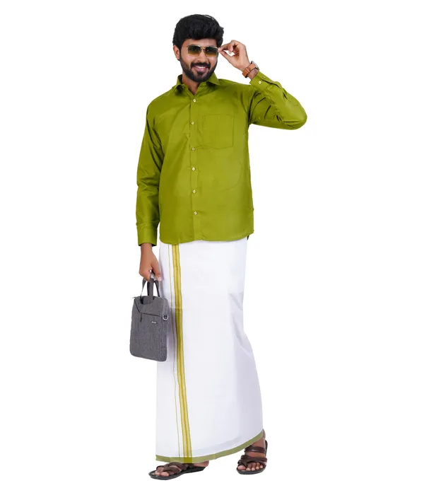 Premium_Cotton_Blend_Dhoti_Set_for_Men_with_Matching_Shirt_|_Mehandi_Green_|_Traditional_South_Indian_Ethnic_Wear_|_Breathable_Comfortable_Festive_&_Daily_Wear_by_JAYRAAJ