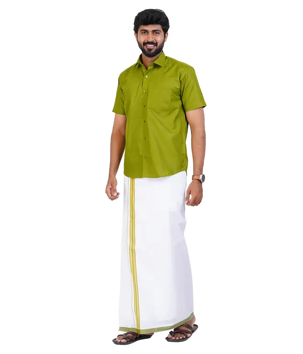 Premium_Cotton_Blend_Dhoti_Set_for_Men_with_Matching_Shirt_|_Mehnadi_Green_|_Traditional_South_Indian_Ethnic_Wear_|_Breathable_Comfortable_Festive_&_Daily_Wear_by_JAYRAAJ