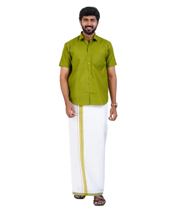 Premium_Cotton_Blend_Dhoti_Set_for_Men_with_Matching_Shirt_|_Mehnadi_Green_|_Traditional_South_Indian_Ethnic_Wear_|_Breathable_Comfortable_Festive_&_Daily_Wear_by_JAYRAAJ