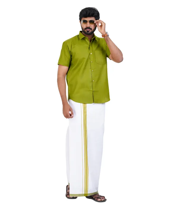 Premium_Cotton_Blend_Dhoti_Set_for_Men_with_Matching_Shirt_|_Mehnadi_Green_|_Traditional_South_Indian_Ethnic_Wear_|_Breathable_Comfortable_Festive_&_Daily_Wear_by_JAYRAAJ