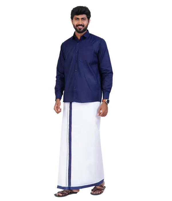 Premium_Cotton_Blend_Dhoti_Set_for_Men_with_Matching_Shirt_|_Navy_Blue_|_Traditional_South_Indian_Ethnic_Wear_|_Breathable_Comfortable_Festive_&_Daily_Wear_by_JAYRAAJ