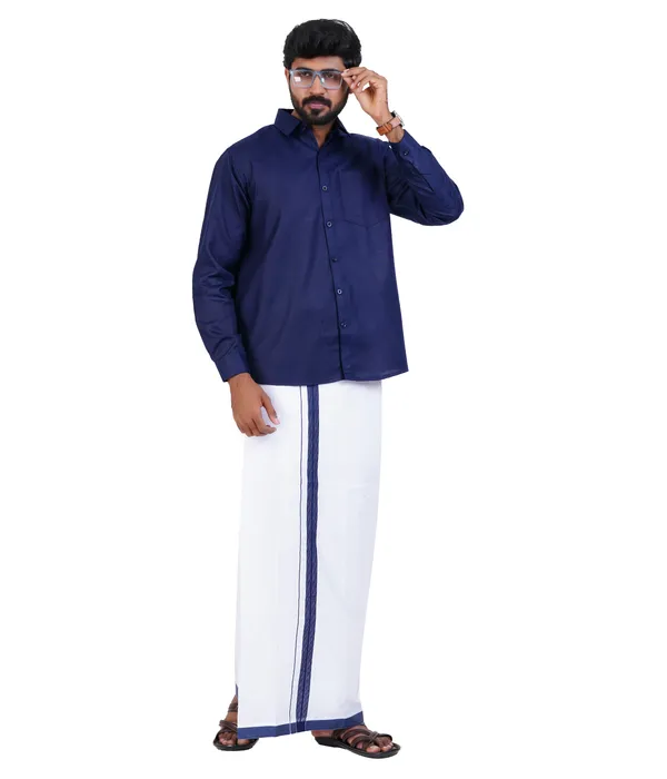 Premium_Cotton_Blend_Dhoti_Set_for_Men_with_Matching_Shirt_|_Navy_Blue_|_Traditional_South_Indian_Ethnic_Wear_|_Breathable_Comfortable_Festive_&_Daily_Wear_by_JAYRAAJ