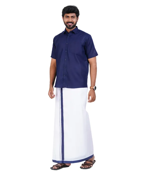 Premium_Cotton_Blend_Dhoti_Set_for_Men_with_Matching_Shirt_|_Navy_|_Traditional_South_Indian_Ethnic_Wear_|_Breathable_Comfortable_Festive_&_Daily_Wear_by_JAYRAAJ