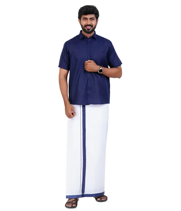 Premium_Cotton_Blend_Dhoti_Set_for_Men_with_Matching_Shirt_|_Navy_|_Traditional_South_Indian_Ethnic_Wear_|_Breathable_Comfortable_Festive_&_Daily_Wear_by_JAYRAAJ