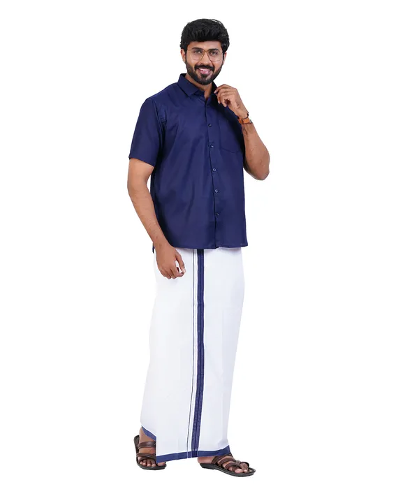Premium_Cotton_Blend_Dhoti_Set_for_Men_with_Matching_Shirt_|_Navy_|_Traditional_South_Indian_Ethnic_Wear_|_Breathable_Comfortable_Festive_&_Daily_Wear_by_JAYRAAJ