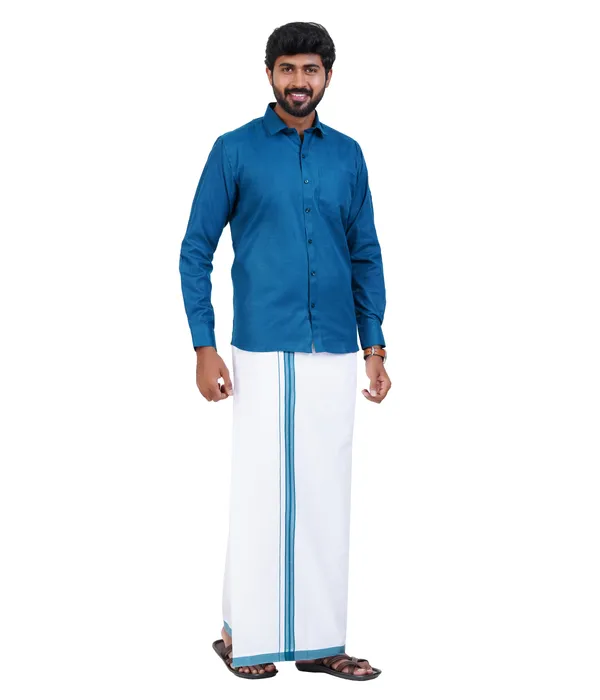 Premium_Cotton_Blend_Dhoti_Set_for_Men_with_Matching_Shirt_|_Royal_Blue_|_Traditional_South_Indian_Ethnic_Wear_|_Breathable_Comfortable_Festive_&_Daily_Wear_by_JAYRAAJ