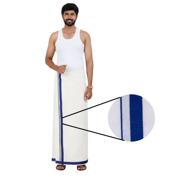 Pure_Cotton_Colour_Border_Dhoti_for_Men_|_Traditional_South_Indian_Single_Veshti/Mundu_2_Meter_|_Soft_Breathable_Fabric_with_Elegant_Border_Design_|_Daily_&_Festive_Wear_|_Colour_Border
