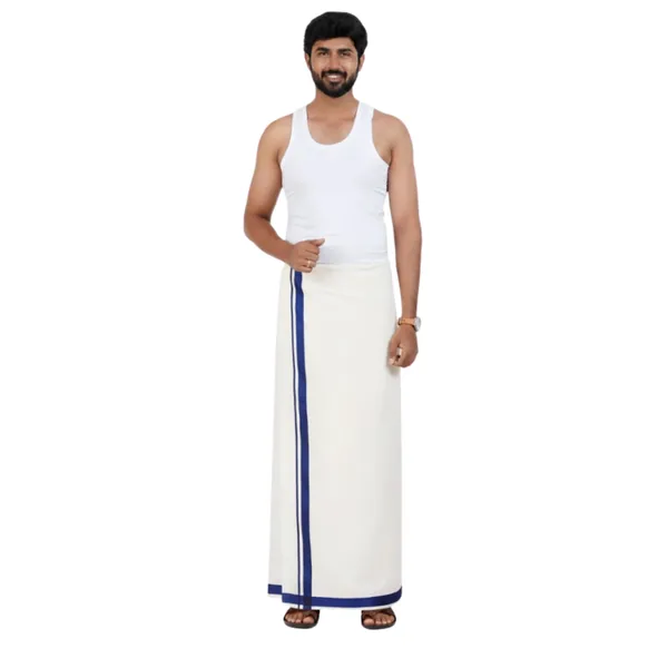 Pure_Cotton_Colour_Border_Dhoti_for_Men_|_Traditional_South_Indian_Single_Veshti/Mundu_2_Meter_|_Soft_Breathable_Fabric_with_Elegant_Border_Design_|_Daily_&_Festive_Wear_|_Colour_Border