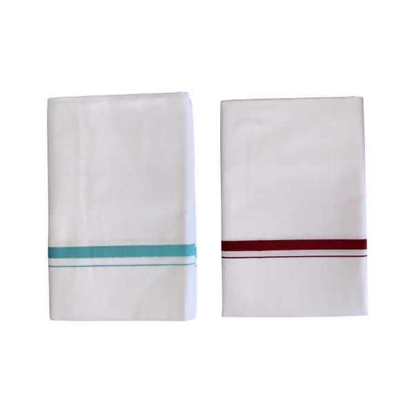 Pure_Cotton_Colour_Border_Dhoti_for_Men_|_Traditional_South_Indian_Single_Veshti/Mundu_2_Meter_|_Soft_Breathable_Fabric_with_Elegant_Border_Design_|_Daily_&_Festive_Wear_|_Colour_Border_|_Combo_of_2