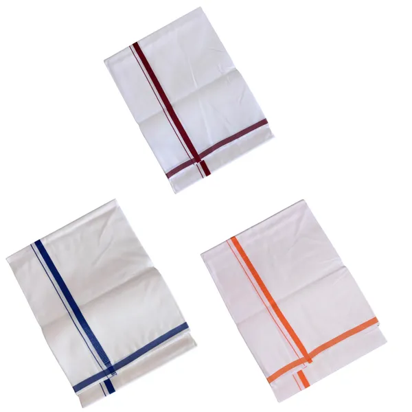 Pure_Cotton_Colour_Border_Dhoti_for_Men_|_Traditional_South_Indian_Single_Veshti/Mundu_2_Meter_|_Soft_Breathable_Fabric_with_Elegant_Border_Design_|_Daily_&_Festive_Wear_|_Colour_Border_|_Combo_of_3