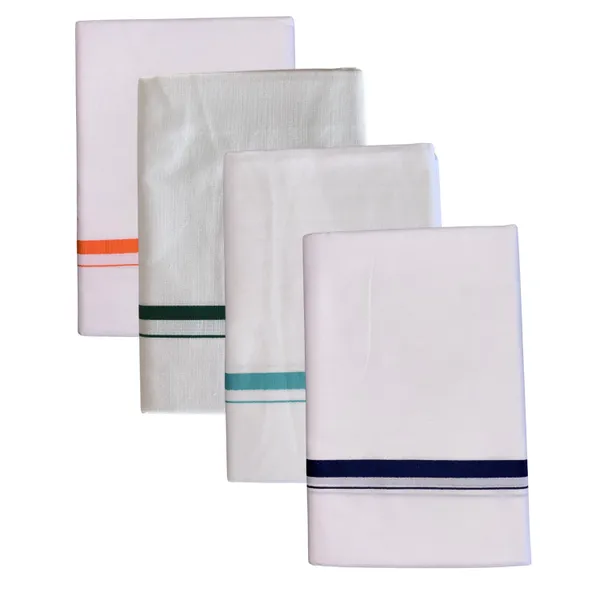 Pure_Cotton_Colour_Border_Dhoti_for_Men_|_Traditional_South_Indian_Single_Veshti/Mundu_2_Meter_|_Soft_Breathable_Fabric_with_Elegant_Border_Design_|_Daily_&_Festive_Wear_|_Colour_Border_|_Combo_of_4