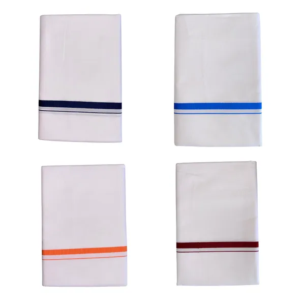 Pure_Cotton_Colour_Border_Dhoti_for_Men_|_Traditional_South_Indian_Single_Veshti/Mundu_2_Meter_|_Soft_Breathable_Fabric_with_Elegant_Border_Design_|_Daily_&_Festive_Wear_|_Colour_Border_|_Combo_of_4