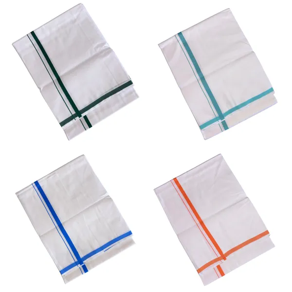 Pure_Cotton_Colour_Border_Dhoti_for_Men_|_Traditional_South_Indian_Single_Veshti/Mundu_2_Meter_|_Soft_Breathable_Fabric_with_Elegant_Border_Design_|_Daily_&_Festive_Wear_|_Colour_Border_|_Combo_of_4