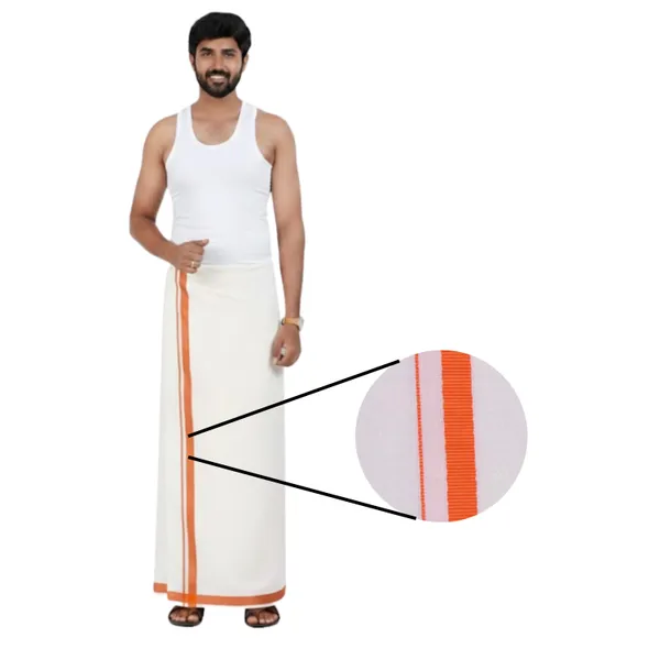 Pure_Cotton_Colour_Border_Dhoti_for_Men_|_Traditional_South_Indian_Single_Veshti/Mundu_2_Meter_|_Soft_Breathable_Fabric_with_Elegant_Border_Design_|_Daily_&_Festive_Wear_|_Colour_Border