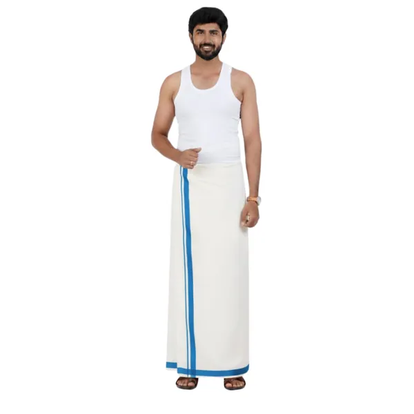 Pure_Cotton_Colour_Border_Dhoti_for_Men_|_Traditional_South_Indian_Single_Veshti/Mundu_2_Meter_|_Soft_Breathable_Fabric_with_Elegant_Border_Design_|_Daily_&_Festive_Wear_|_Colour_Border
