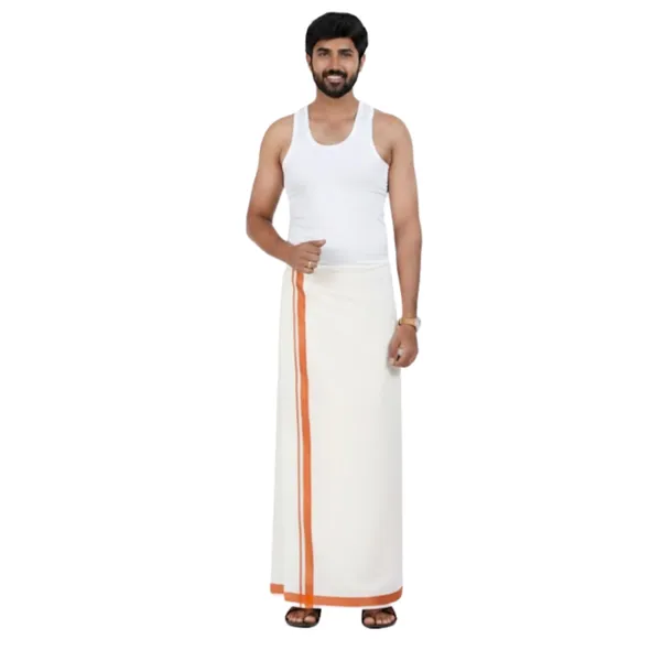 Pure_Cotton_Colour_Border_Dhoti_for_Men_|_Traditional_South_Indian_Single_Veshti/Mundu_2_Meter_|_Soft_Breathable_Fabric_with_Elegant_Border_Design_|_Daily_&_Festive_Wear_|_Colour_Border
