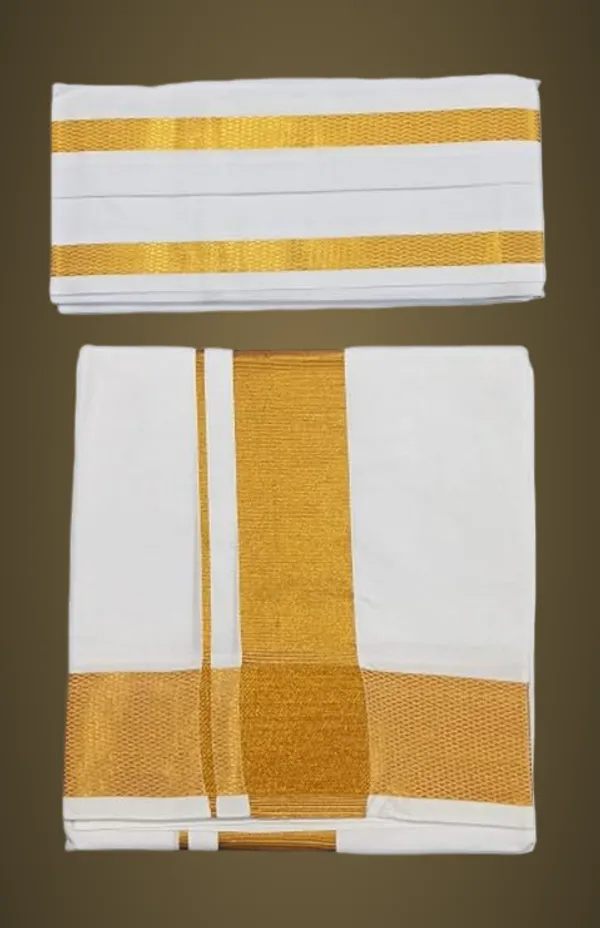 Men’s_Single_White_Dhoti_with_BIG_Gold_Jari_Border_&_Towel_|_Traditional_Ethnic_Wear_|_Comfortable_Wrap_for_Daily_&_Festive_Use