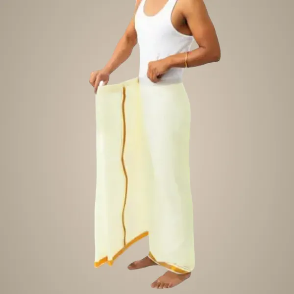 Men’s_Cream_Velcro_Dhoti_with_Pocket_|_Gold_Jari_Border_|_Traditional_Ethnic_Wear_|_Comfortable_Wrap_for_Daily_&_Festive_Use_|_Free_Size