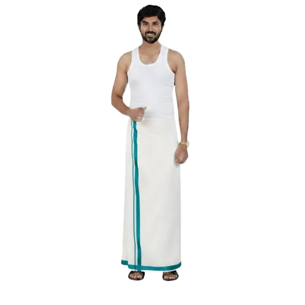 Pure_Cotton_Colour_Border_Dhoti_for_Men_|_Traditional_South_Indian_Single_Veshti/Mundu_2_Meter_|_Soft_Breathable_Fabric_with_Elegant_Border_Design_|_Daily_&_Festive_Wear_|_Colour_Border