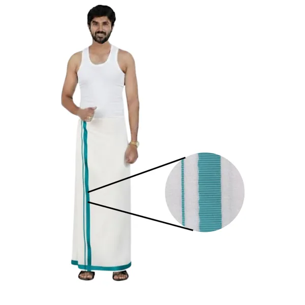 Pure_Cotton_Colour_Border_Dhoti_for_Men_|_Traditional_South_Indian_Single_Veshti/Mundu_2_Meter_|_Soft_Breathable_Fabric_with_Elegant_Border_Design_|_Daily_&_Festive_Wear_|_Colour_Border
