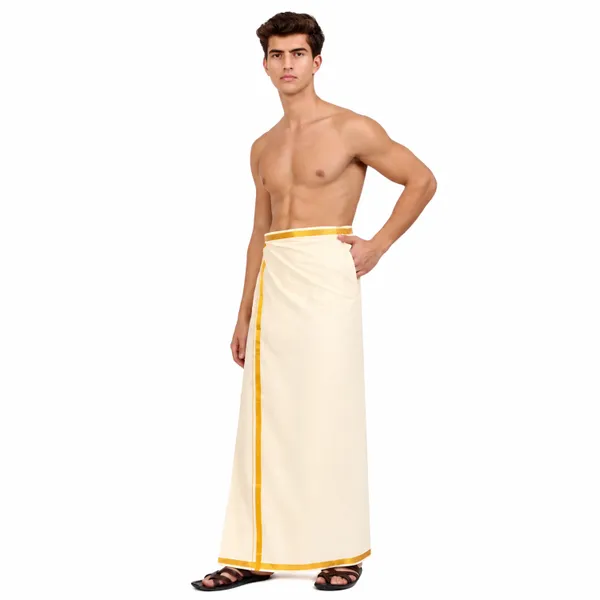 Men’s_Cream_Dhoti_with_Gold_Jari_Border_|_Traditional_Ethnic_Wear_|_Comfortable_Wrap_for_Daily_&_Festive_Use