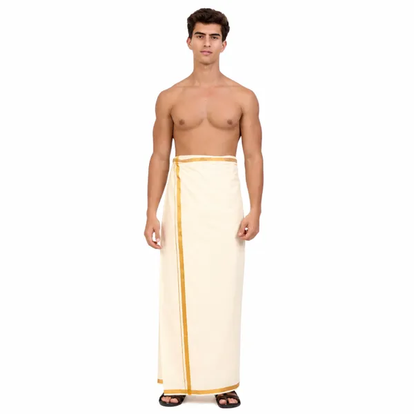 Men’s_Cream_Dhoti_with_Gold_Jari_Border_|_Traditional_Ethnic_Wear_|_Comfortable_Wrap_for_Daily_&_Festive_Use