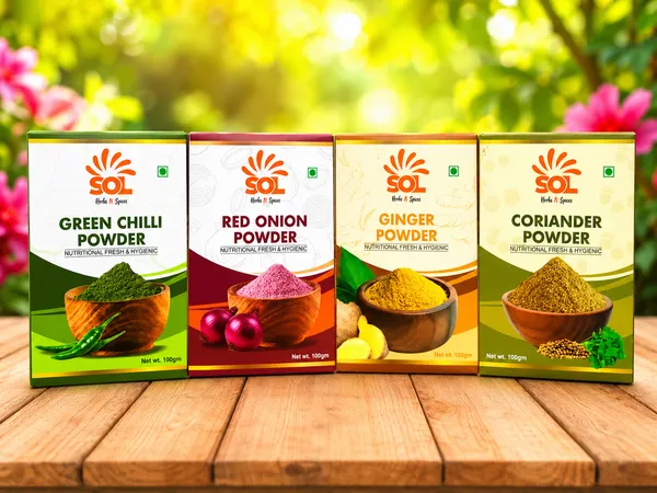 Pack_Of_4_Green_Chilli_Powder,_Red_Onion_Powder,_Ginger_Powder,_Coriander_Powder
