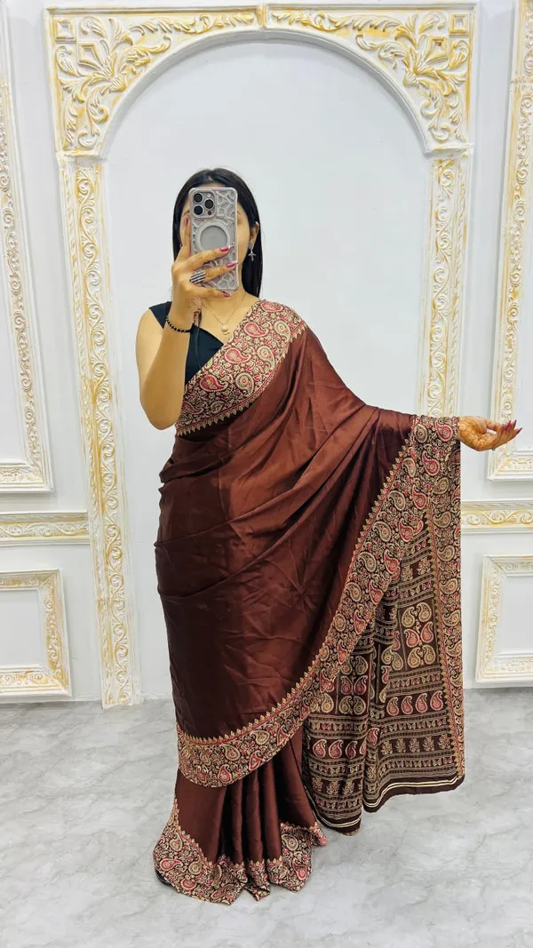 Brown_Embroidered_Saree_With_Designer_Border