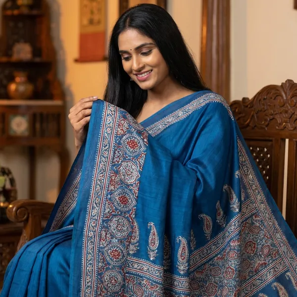 Blue_Saree_With_Intricate_Madhubani_Border
